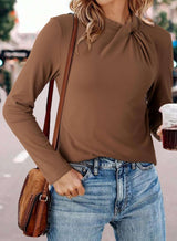 Elegant Long-Sleeve Blouse with Tie-Neck Detail - M, Brown image