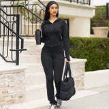 Plain Zipper Hooded Jacket Pant Sets - S, Black image