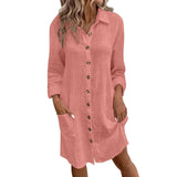 Button-Front Tunic Dress with Pockets - L, Pink image
