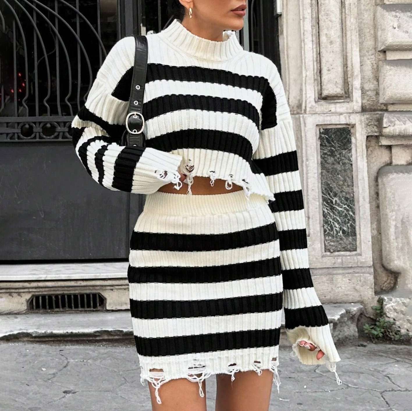 Striped Knit Crop Sweater and Mini Skirt Set image 4