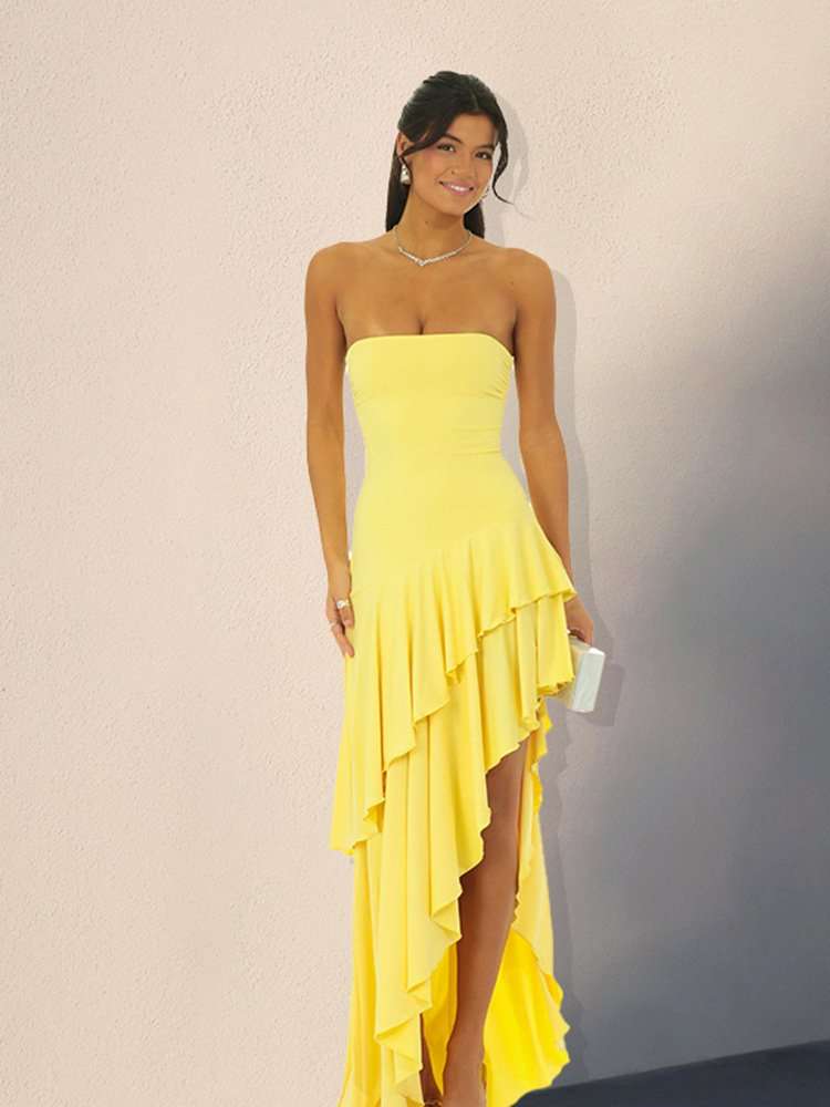 Strapless Asymmetrical Ruffle Dress image 1
