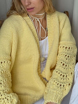 Yellow Crochet Sleeve Knit Cardigan Jacket image 3