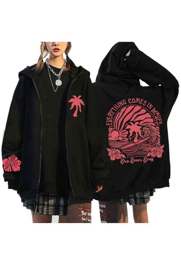 Fashion Street Oversize Hooded Cardigan - M, Multi Red image