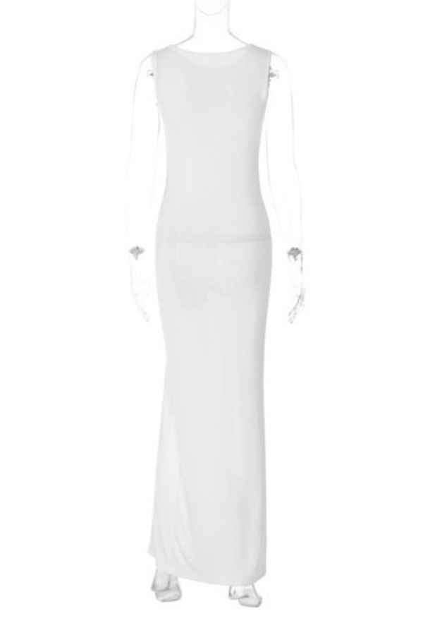 Elegant Solid Color Button Down Sleeveless Maxi Dress image 5