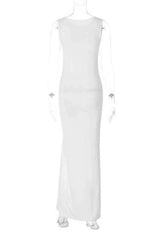 Elegant Solid Color Button Down Sleeveless Maxi Dress image 5