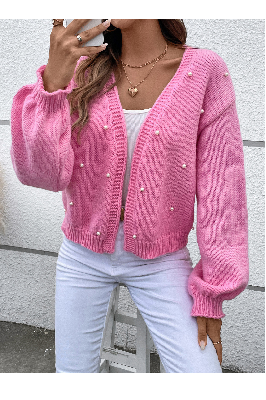 Pearl Beaded Drop Shoulder Duster Cardigan image 1