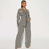 Striped Pajama Set with Buttons, Shirt and Pajama Pants - XL, Multi Black image