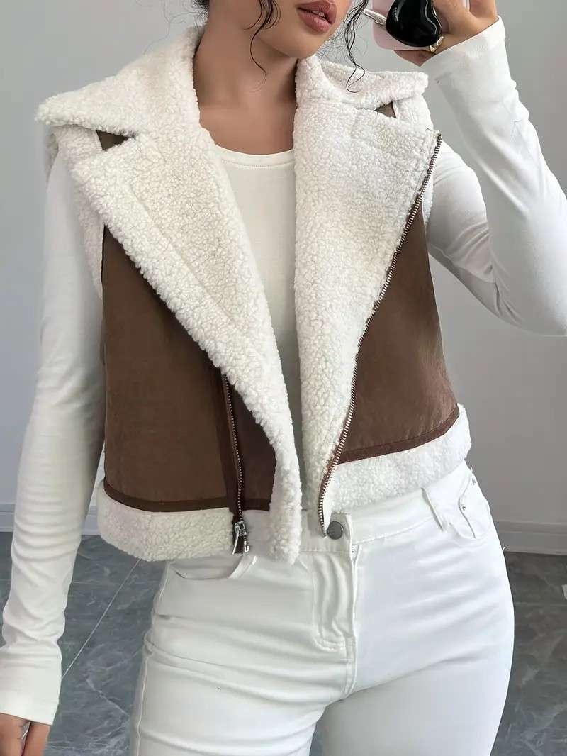 Faux Shearling Vest with Zipper image 4