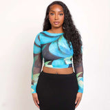 Floral Long Sleeve Crop Top image 1