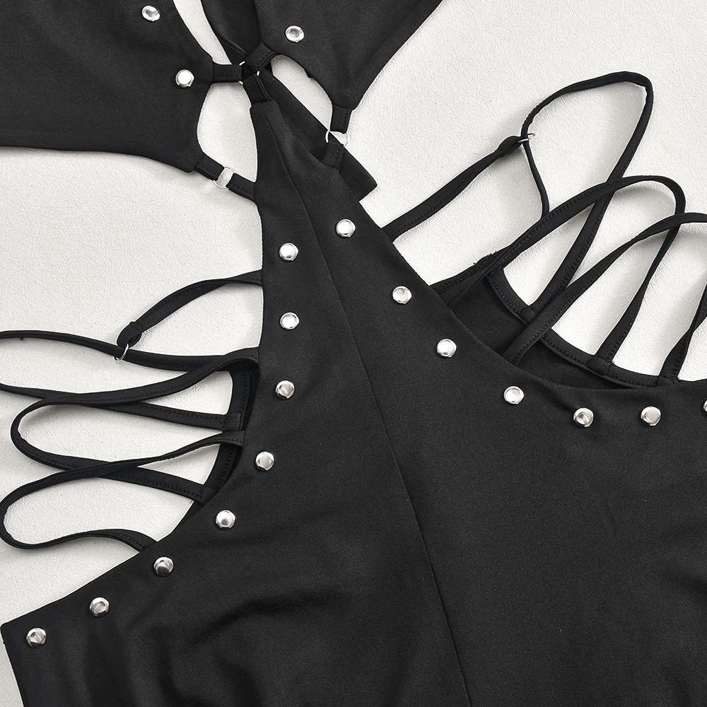 Halter Lace Up Backless Eyelets Flare Pants Romper image 5