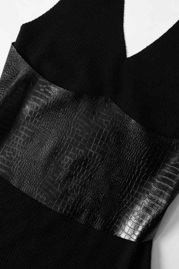 Sexy Halter Neck PU Patched Asymmetric Hem Mini Dress image 5