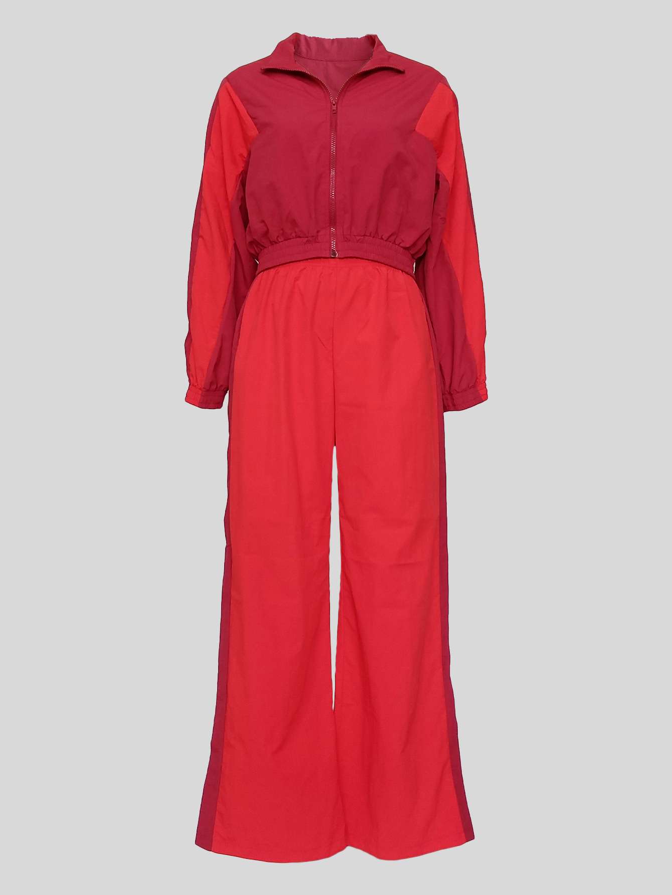 Colorblock Zipper Lapel Straight Pant Sets image 3