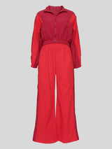 Colorblock Zipper Lapel Straight Pant Sets image 3