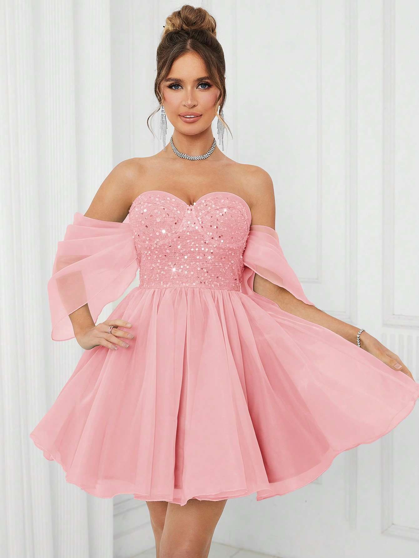 Elegant Off-Shoulder Pink Cocktail Dress image 4
