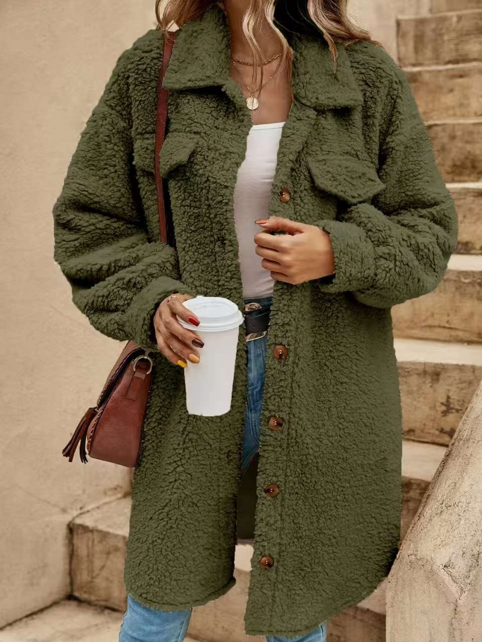 Oversized Jacket with Button Details - M, Green image
