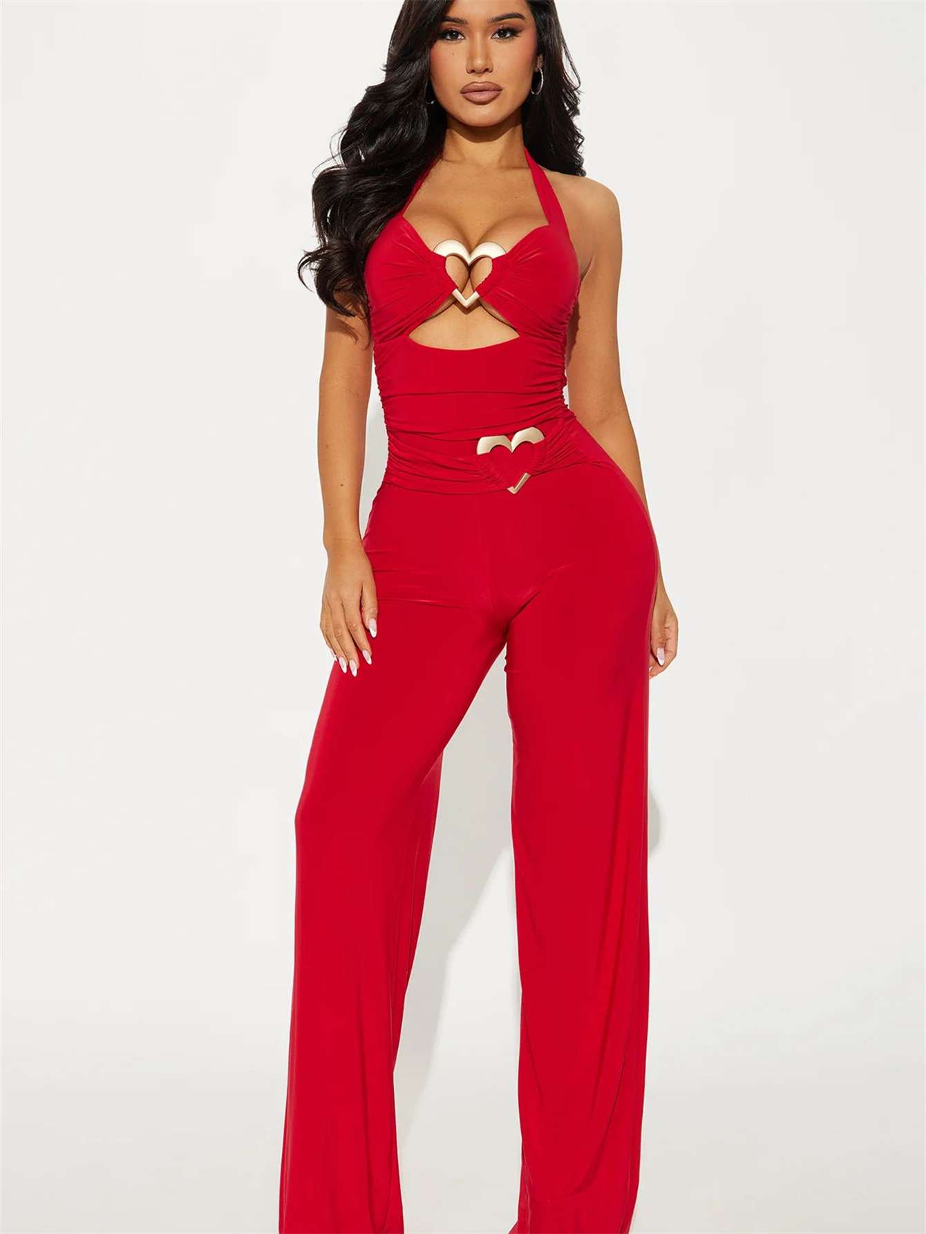 Jumpsuit with Heart Cut-Out Details - L, Red image