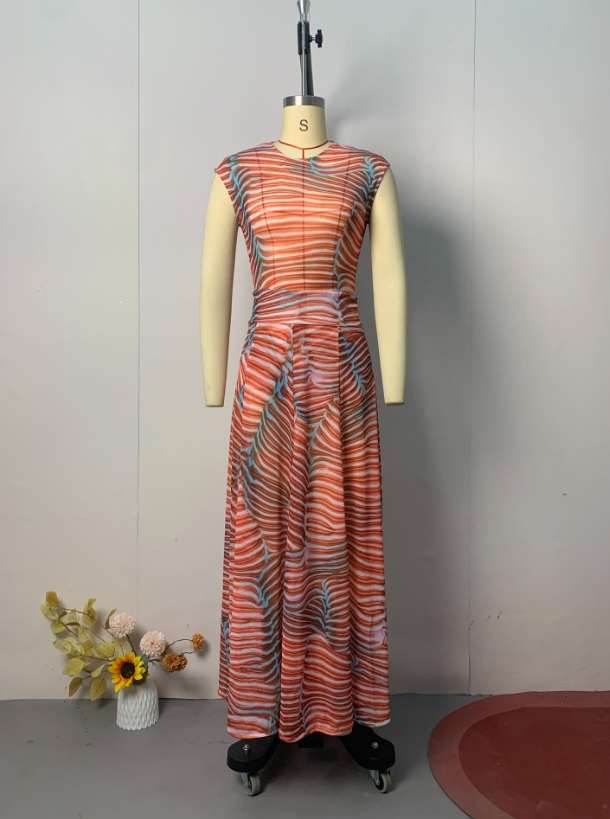 Vibrant Striped Sleeveless Maxi Dress image 2