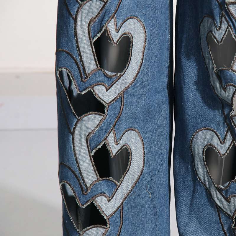 High Waist Heart Connectivity Hollow Out Denim image 5