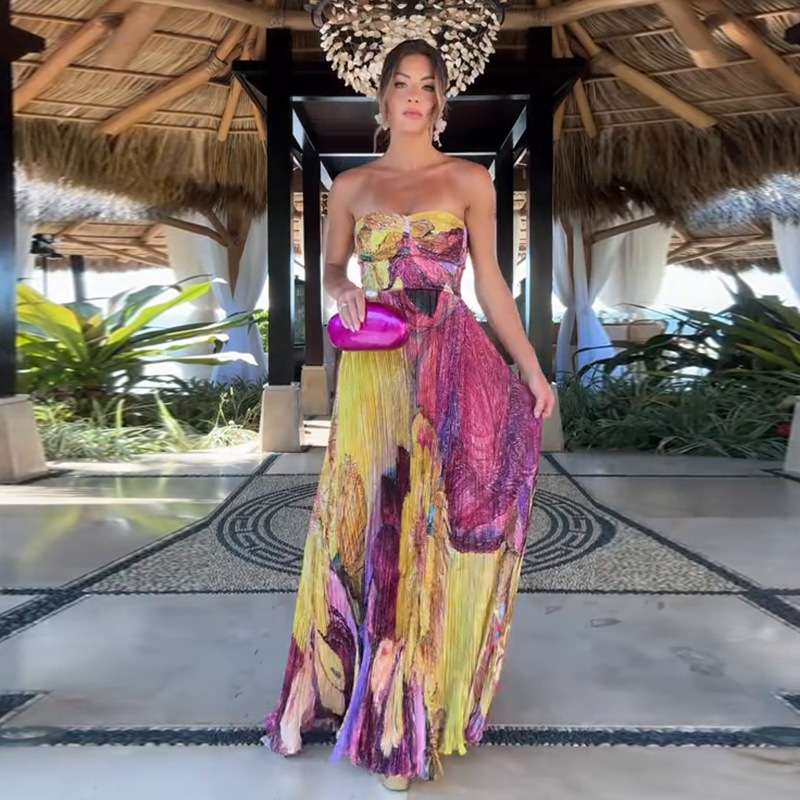 Vibrant Abstract Print Strapless Maxi Dress image 10