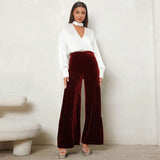 Wide-Leg Pants with Pleated Detail - M, Red image