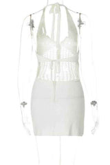 Sexy CrochetKnit Halter Neck Backless Resort Mini Dress image 6