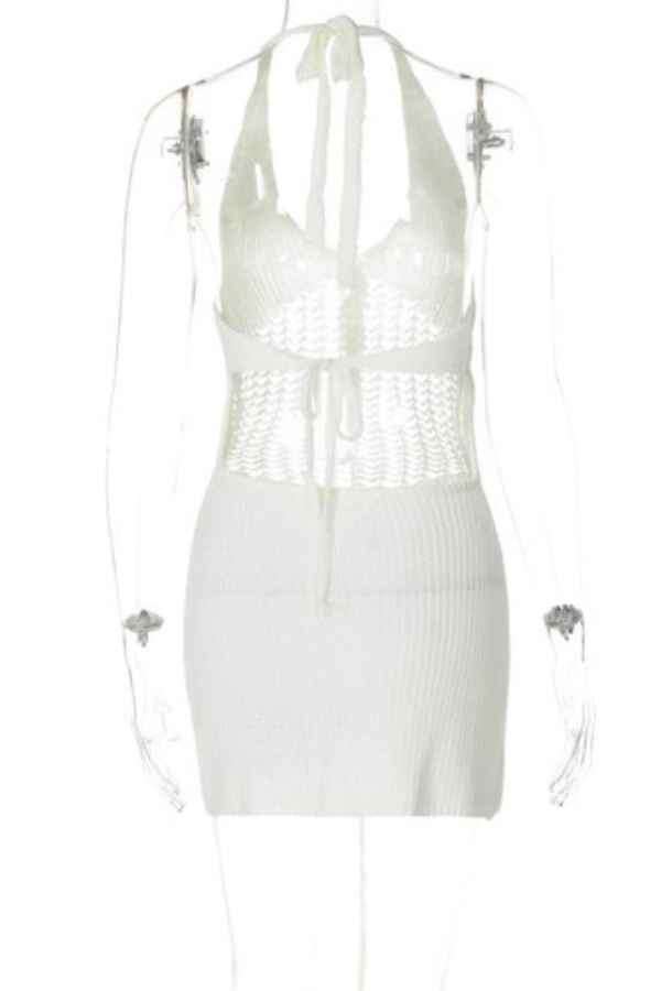 Sexy CrochetKnit Halter Neck Backless Resort Mini Dress image 6