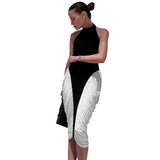 Monochrome Halter Neck Ruched Midi Dress image 2