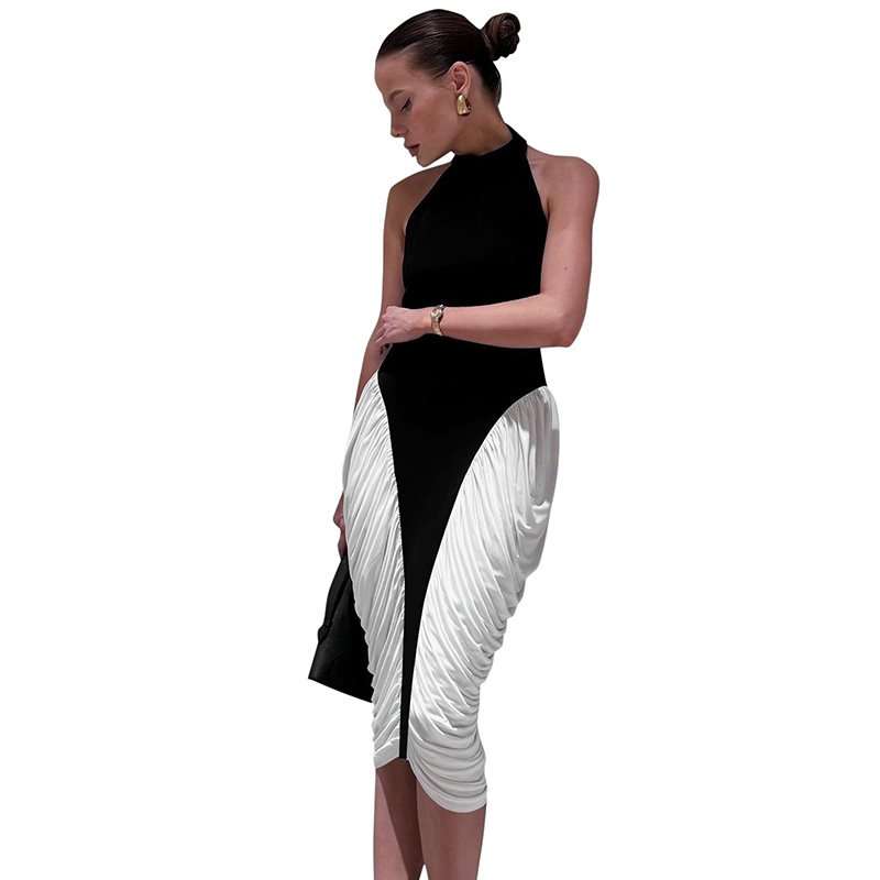 Monochrome Halter Neck Ruched Midi Dress image 2