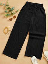 Textured Wide-Leg Pants - L, Black image