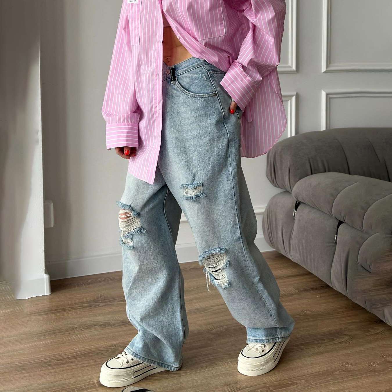 Straight Leg Denim Pants Streetwear image 0