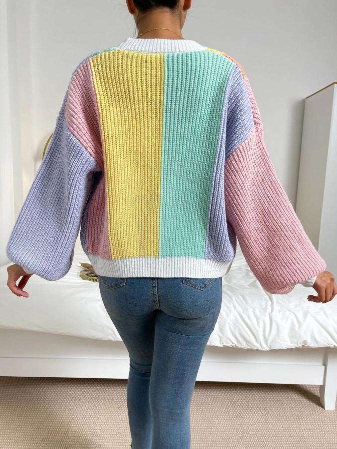 Contrast Color Knit Cardigan Sweater image 6