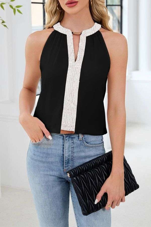 Elegant Contrast Sleeveless Top image 1