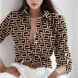 Vintage Pattern Button Down Shirts Tops - XL, Multi Brown image