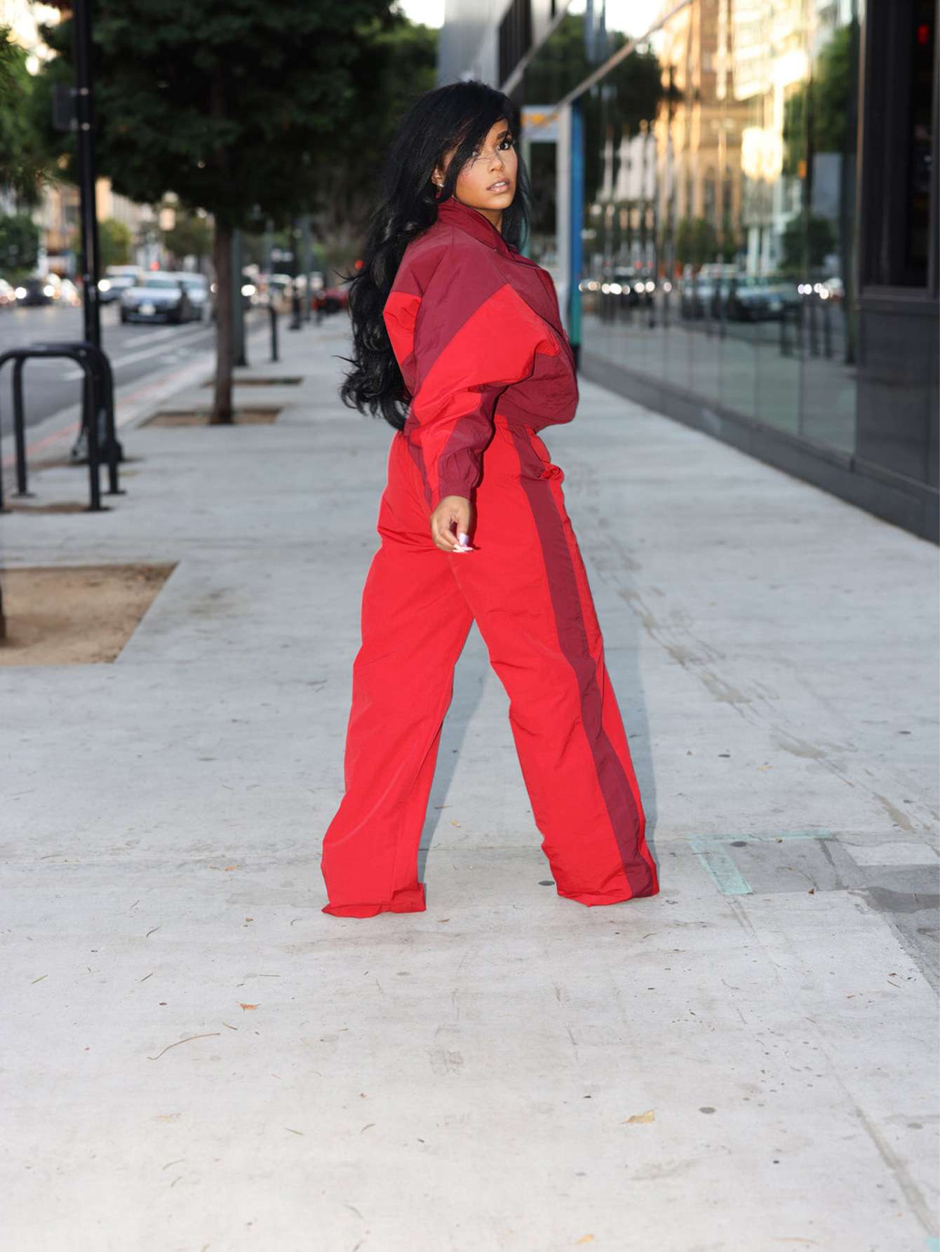 Colorblock Zipper Lapel Straight Pant Sets image 2