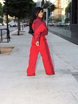 Colorblock Zipper Lapel Straight Pant Sets image 2