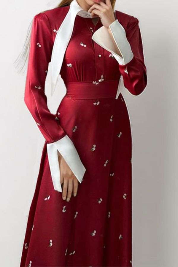 Print High Waist Maxi Dress - XL, Red image