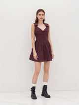 Plaid Sleeveless Button-Front Dress - M, Wine Red image