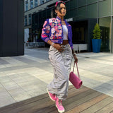 Varsity Jacket Cropped Bomber Jacket - M, Rose Pink image