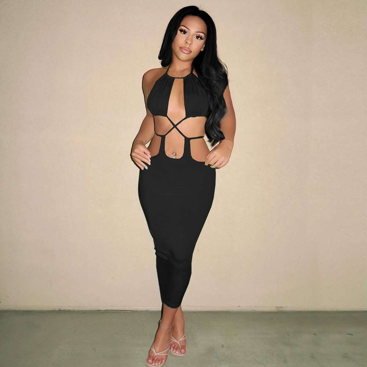Cut-Out Halter Neck Bodycon Midi Dress image 1