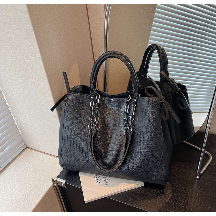 Textured Tote Bag with Chain Handle