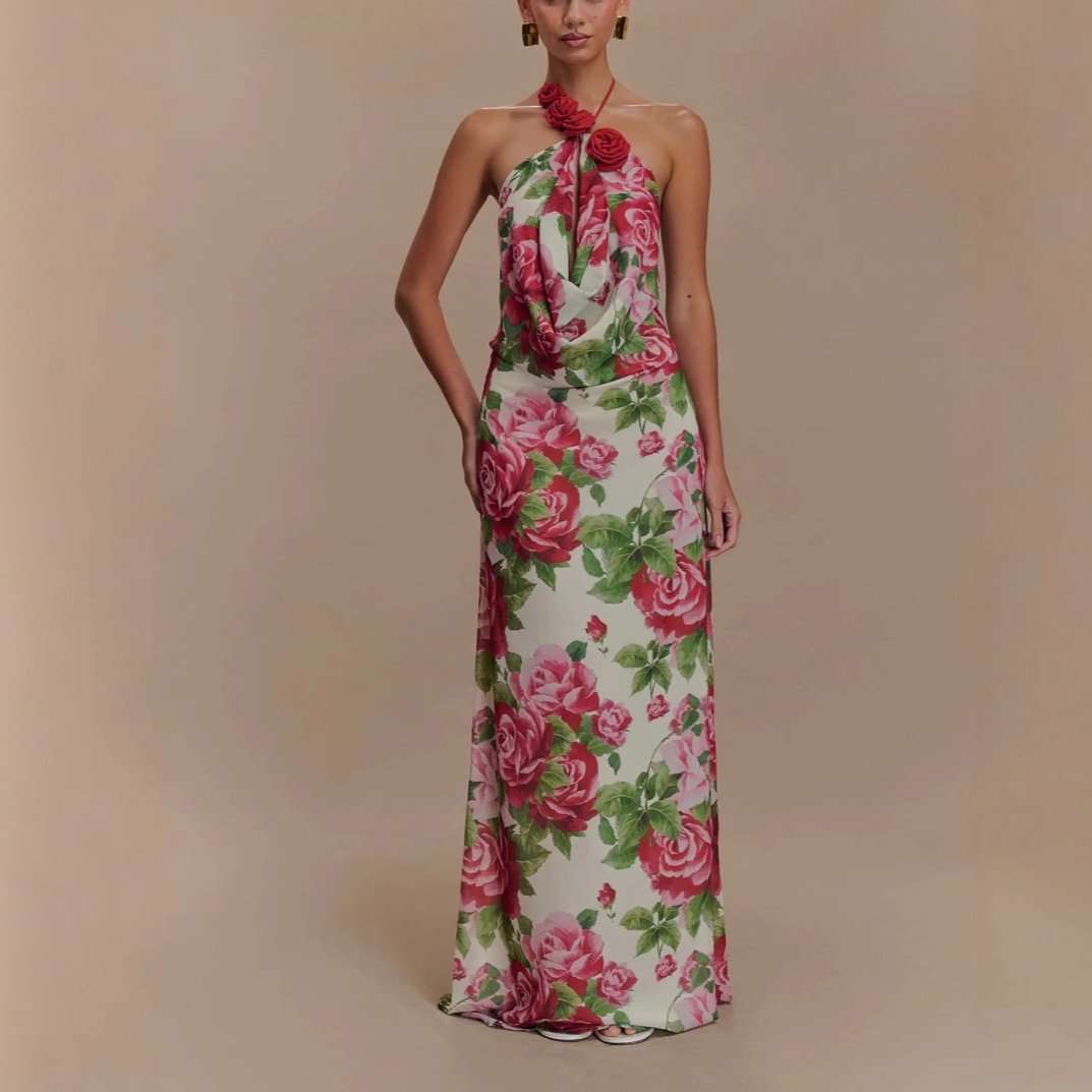 Rose-Print Halter Maxi Dress image 1