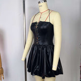Black Faux Leather Lace-Up Corset Mini Dress image 5