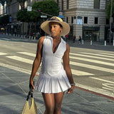 LuxeSport Pleated Zip-Up Mini Dress - S, White image