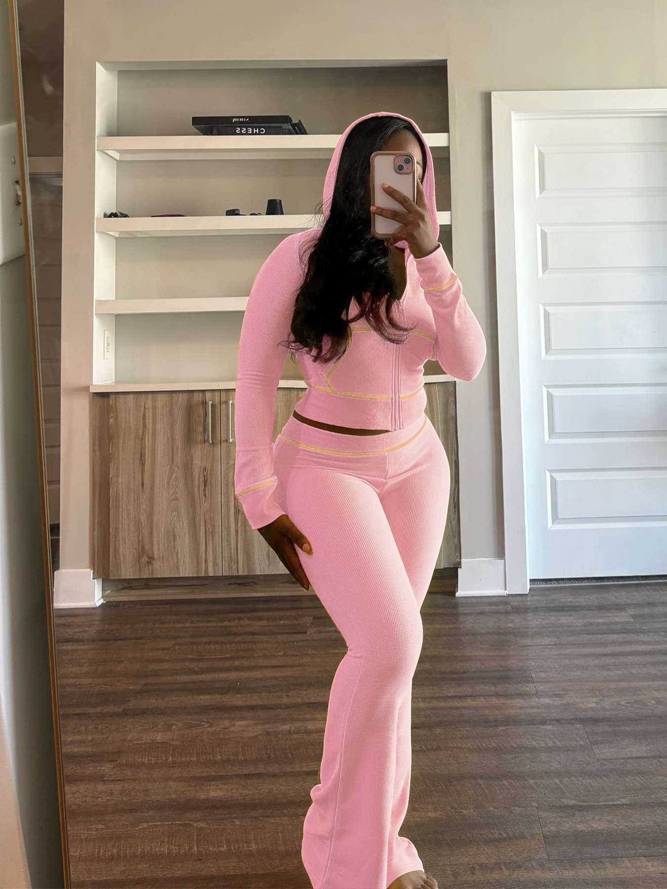 LuxeFit Hooded Lounge Set - M, Pink image