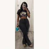 Fringe Elastic High Waisted Tassel Pants - XL, Black image