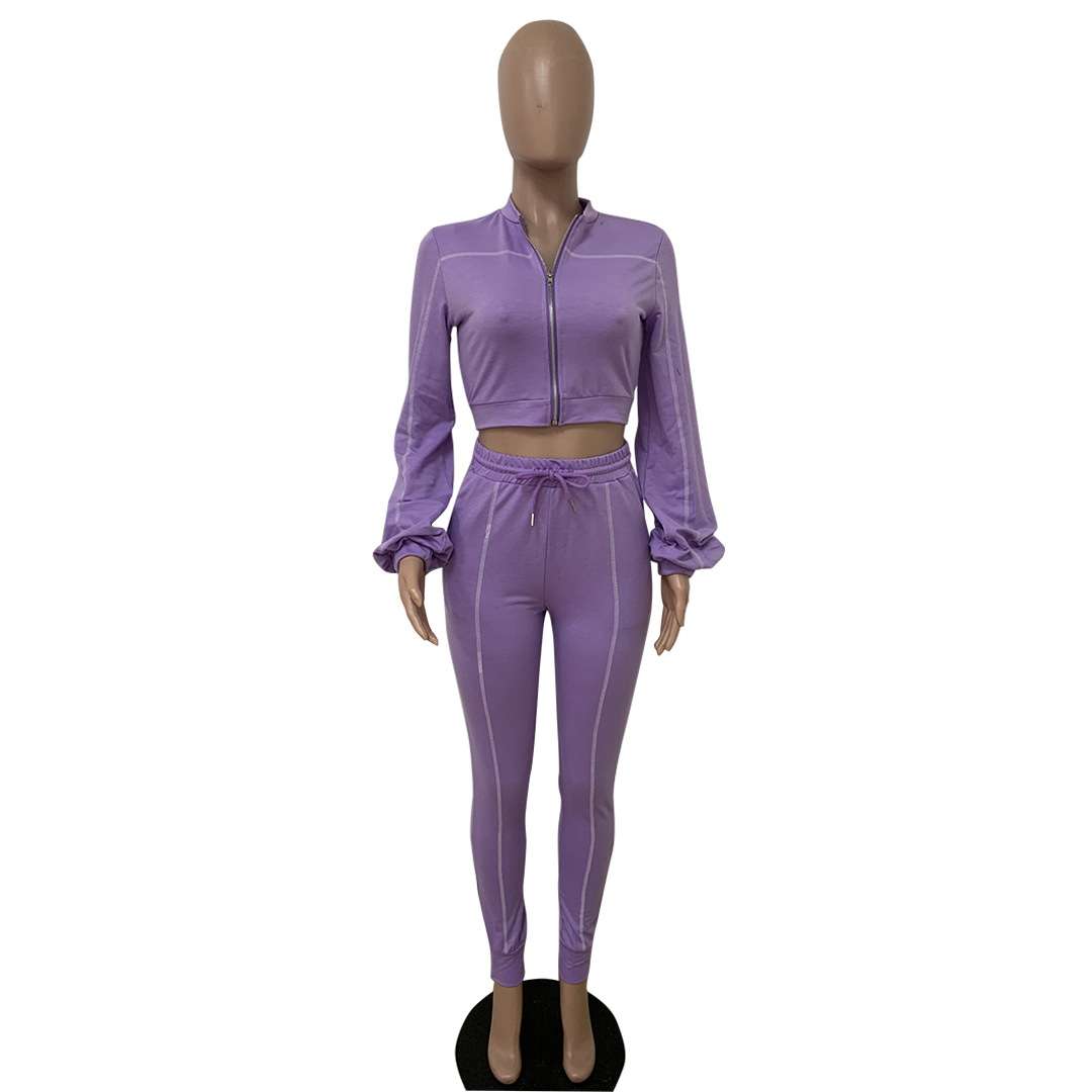 Stylish Zipper Crop Top & Jogger Set image 3