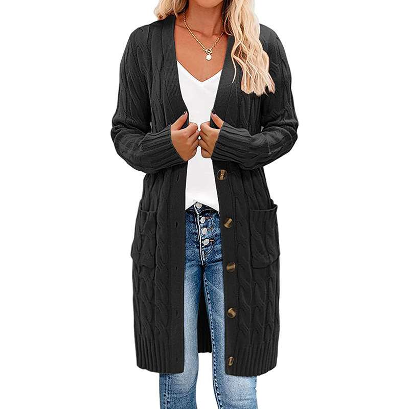 Cozy Cable Knit Long Cardigan - L, Black image
