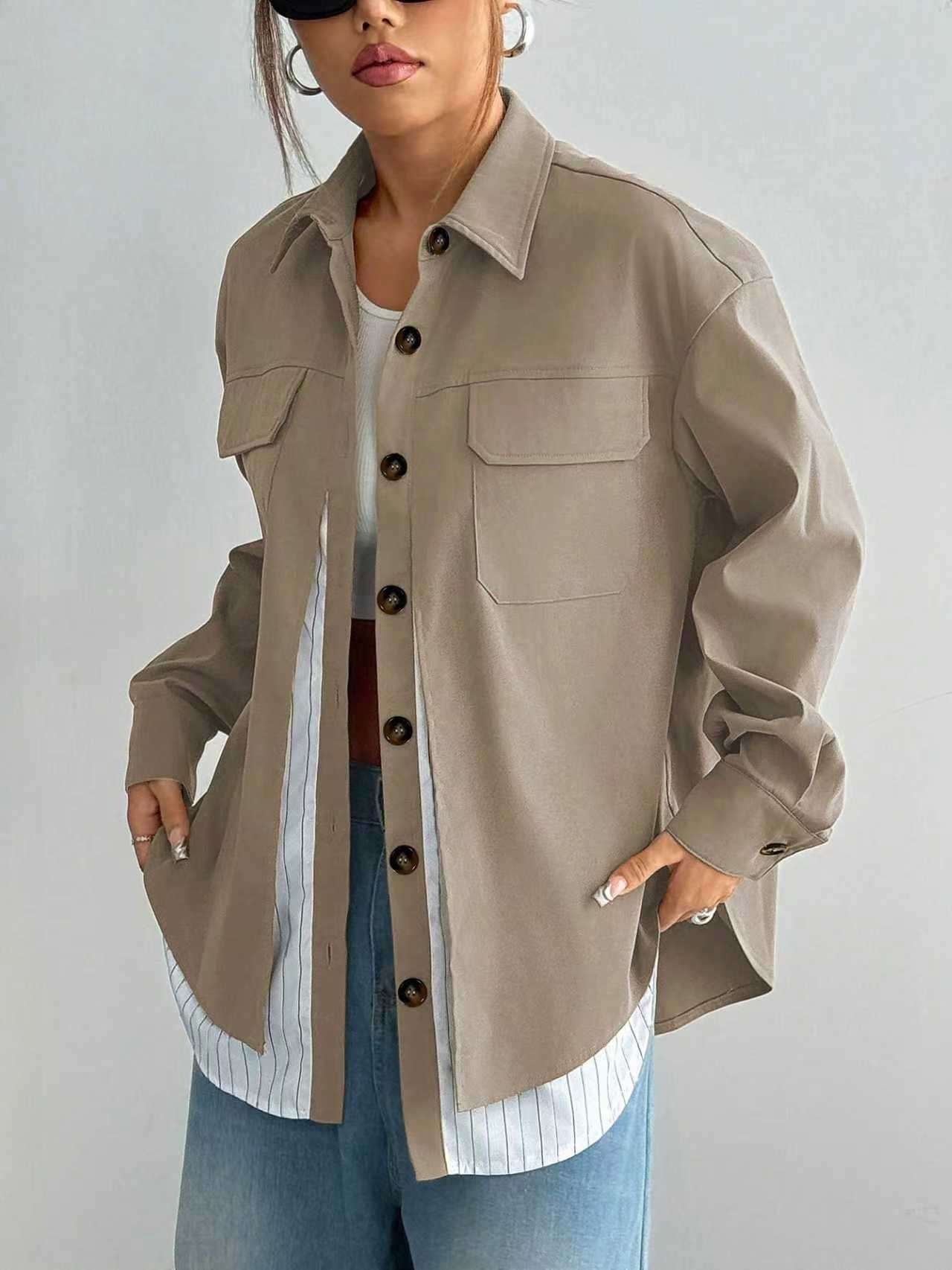 Beige Utility Jacket with Layered Hem - M, Beige image