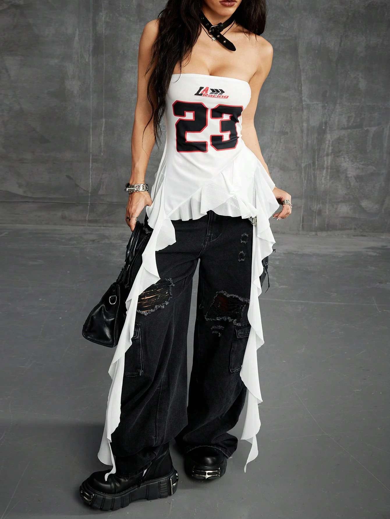 Racer-Style Strapless Top with Ruffled Hem image 2