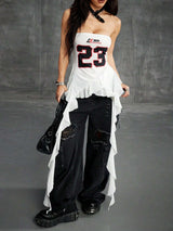 Racer-Style Strapless Top with Ruffled Hem image 2